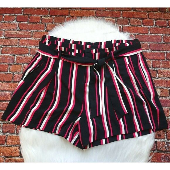 Torrid Women's Paperbag Shorts Waist Tie Belted Stripes Pink Multicolor Plus 18 - Picture 3 of 12